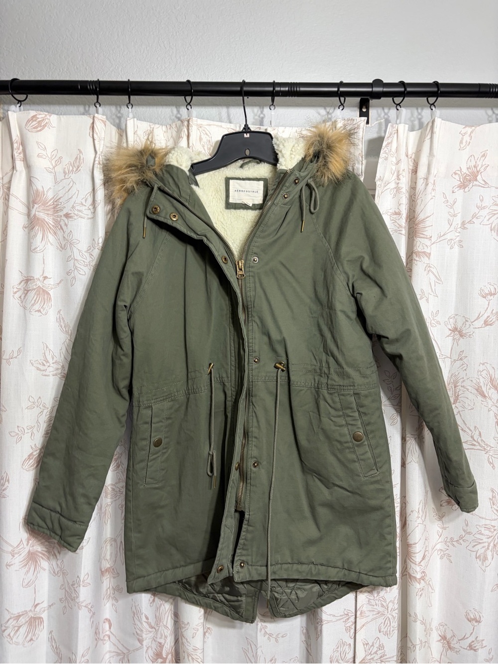 Aeropostale Olive Green Faux Fur-Trim Parka Jacket